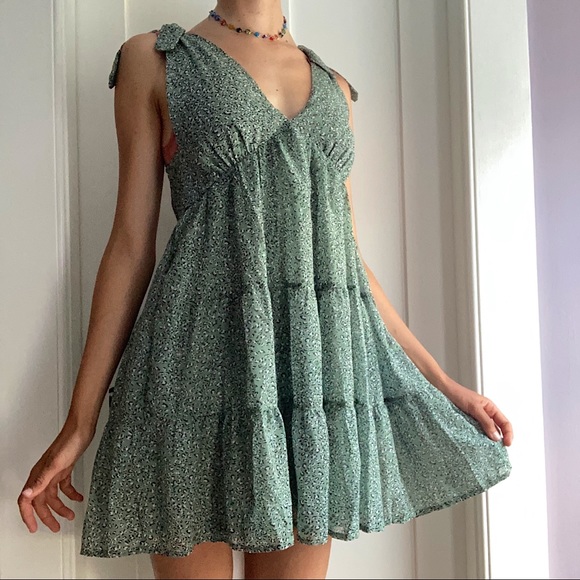 Dresses & Skirts - Flowy Summer Dress size S, muted green leopard print, polyester, brand: BaeVely.